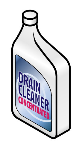 An illustrated bottle of drain cleaner