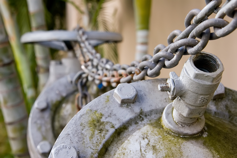 A chained up back flow preventer for a building water supply