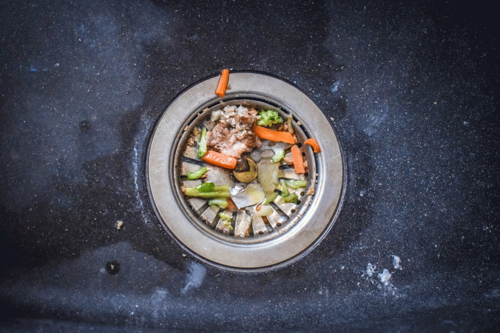 Kitchen sink drain with food scraps